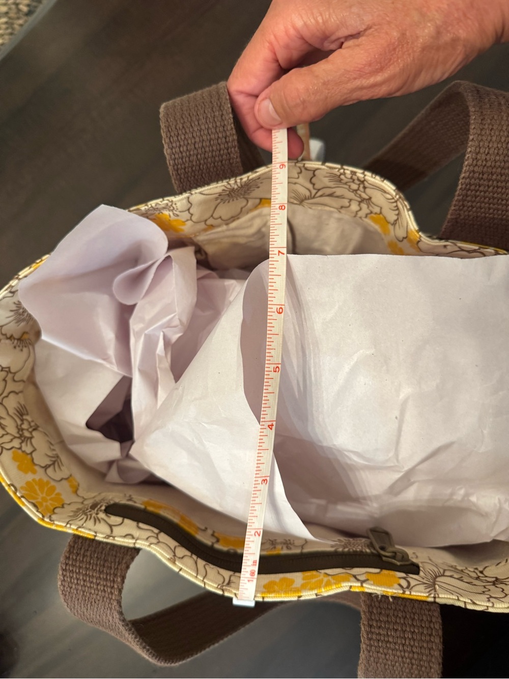 DULUTH Trading Co. Large Waterproof Yellow/Brown Floral Canvas Tote Bag 14X12X9 - Picture 9 of 11